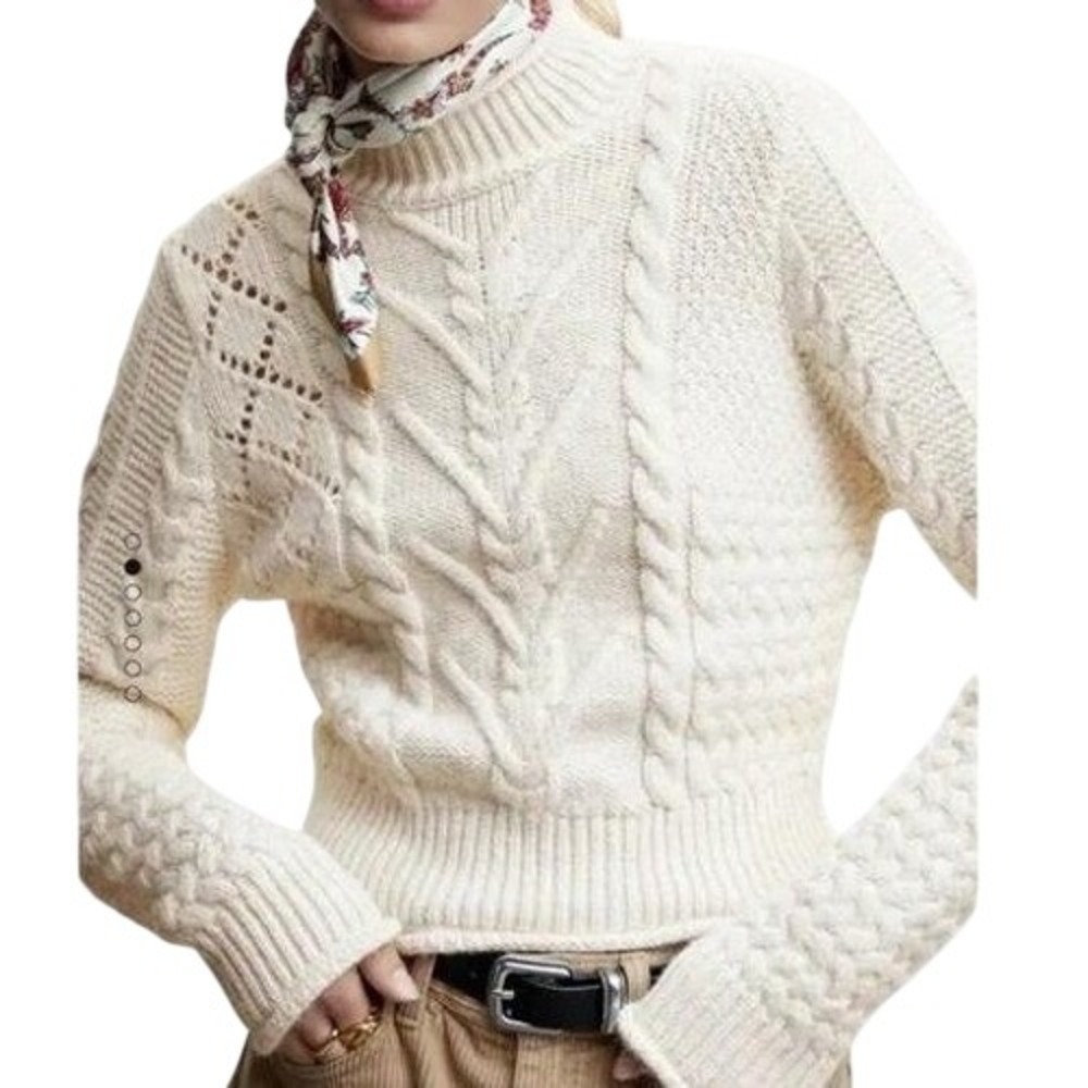 MNG Women's Braided Cable Knit Rolled Collar Long Sleeve Pullover Sweater Size S